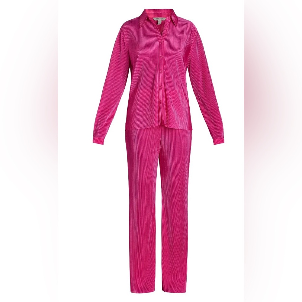 Nine.Eight Women's Pink Plisse Pleat Shirt and Pants Set New With Tag Size 1X